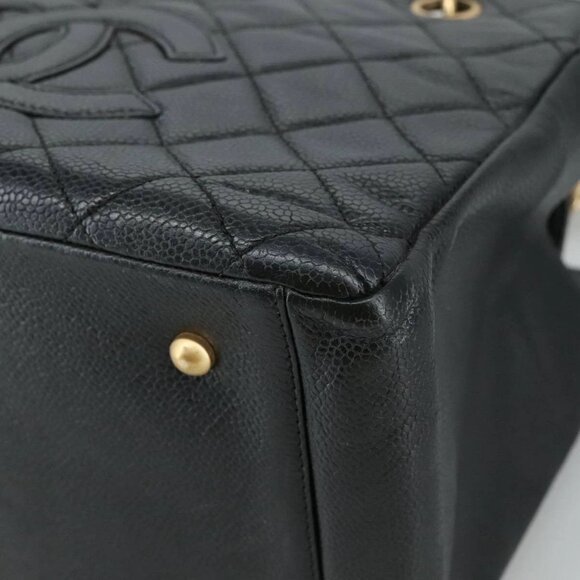 CHANEL Matelasse Chain Hand Bag Grained Calf Skin Black Gold CC Auth PP148 - Picture 4 of 16